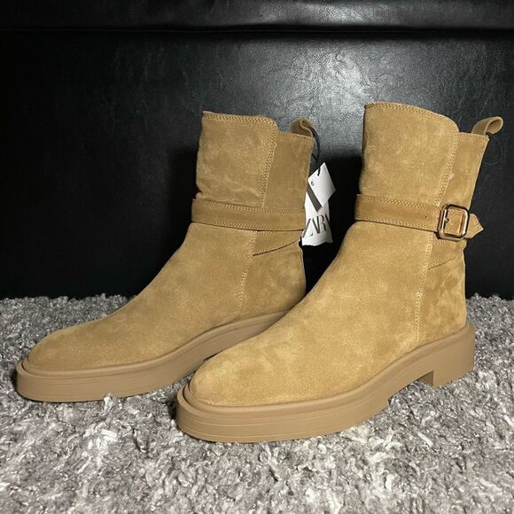 NWT Zara Fleece Lined Split Leather Boots - Picture 2 of 8